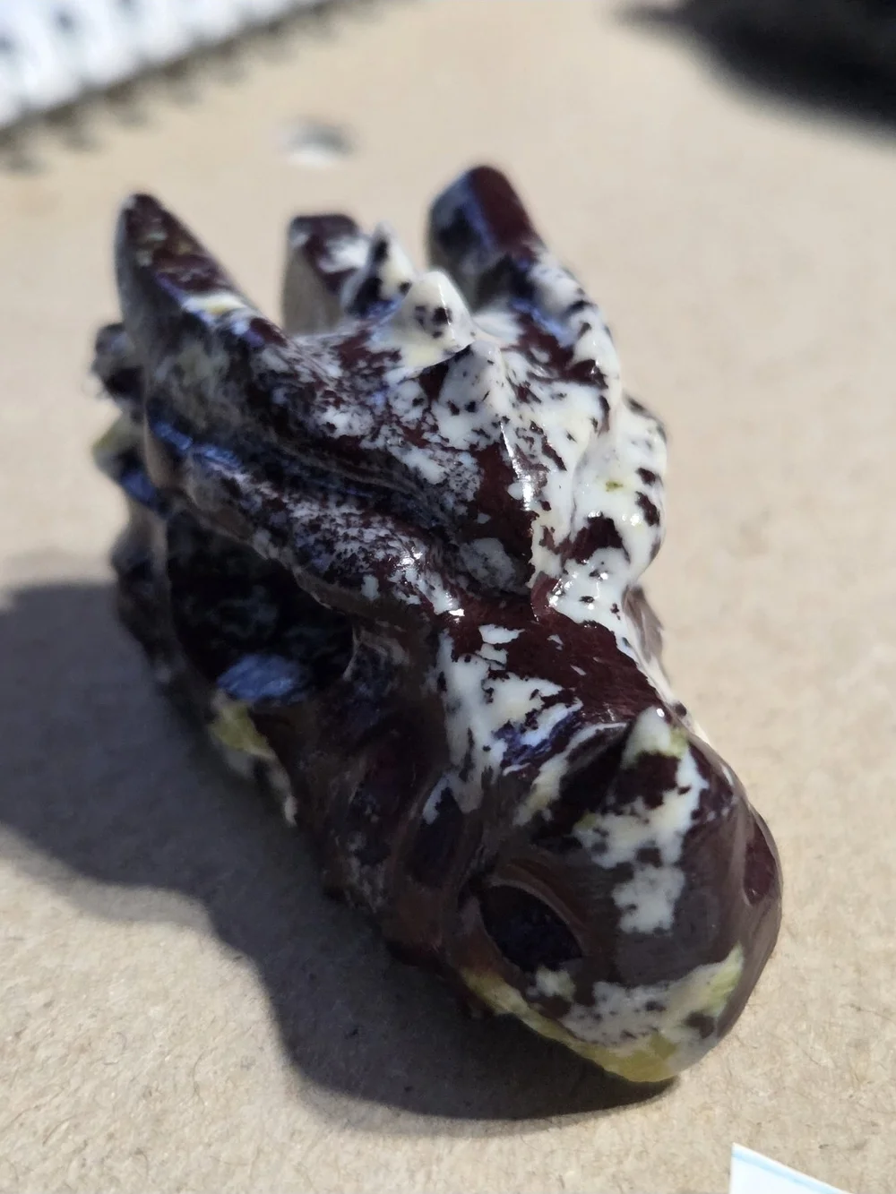 Detailed Plum Jade Crystal Carved Dragon Head Stone Sculpture Decor